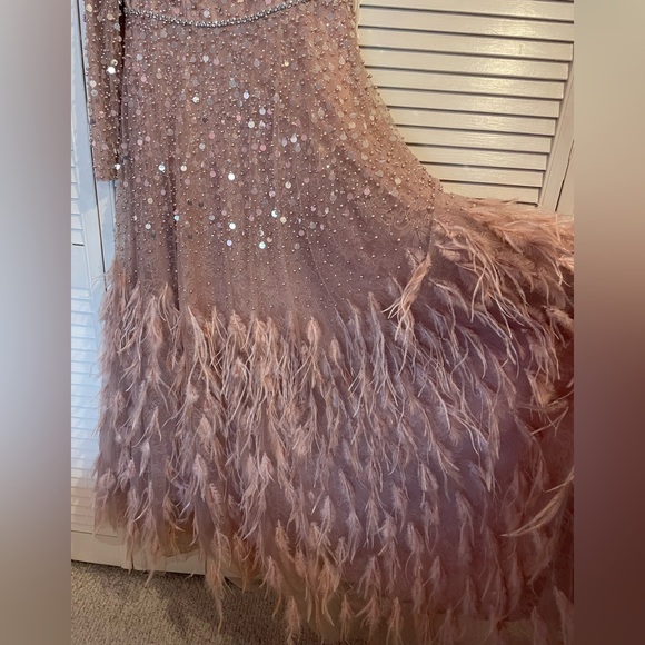 Mac Duggal Embellished Sequin Gown with Feather Detail - Picture 7 of 10